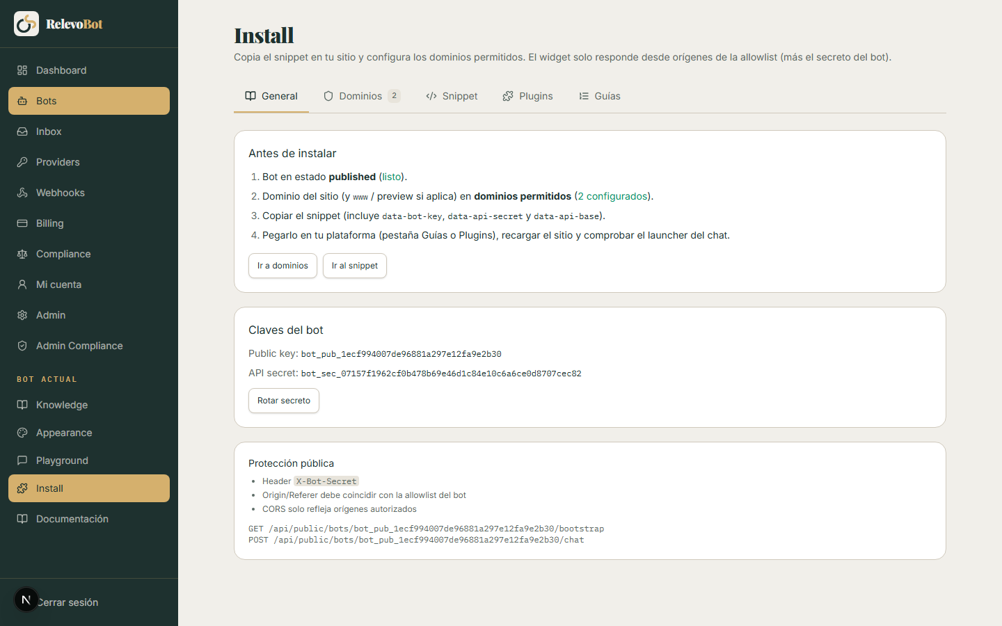 Pantalla Install